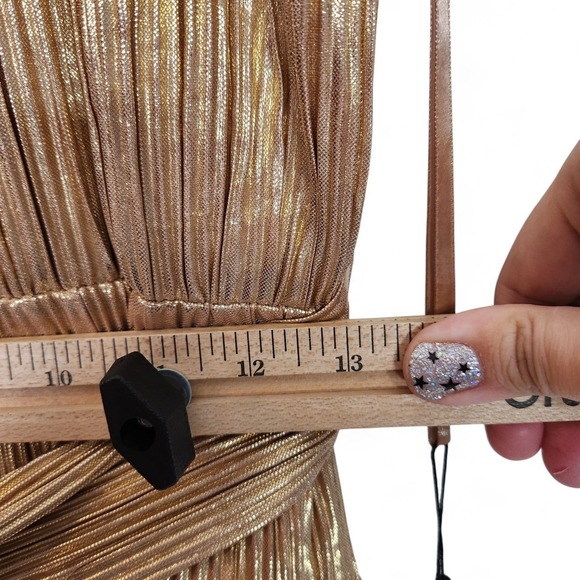 MAC DUGGAL IEENA Dress Womens 8 Gold Pleated Tiered Metallic Belted Formal 27062 - Picture 12 of 15